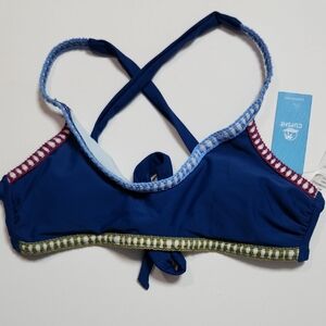 Cupshe Crochet Trim Bikini Swim Top Women’s XS Blue Multicolor NWT